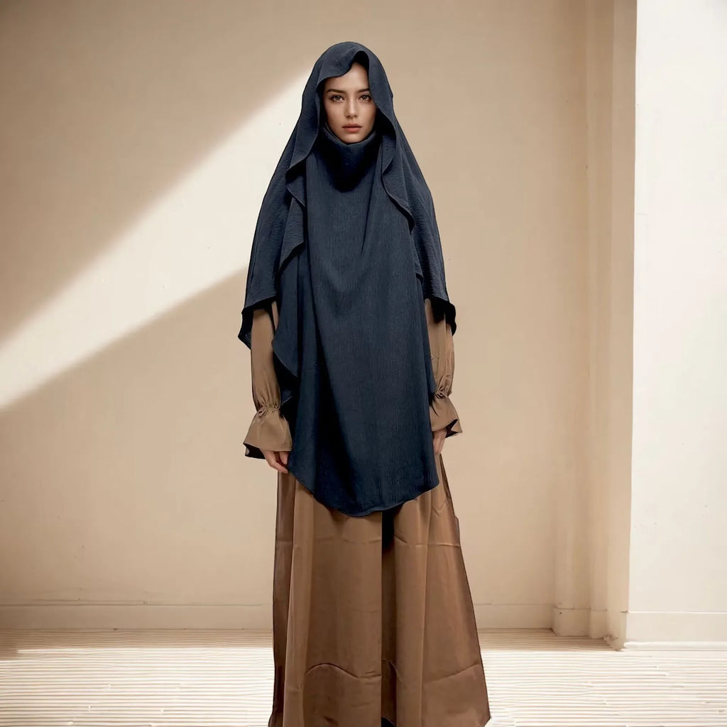 2025 Summer Muslim Women's Hijabs Traditional Soft Plain Scarf Khimar One Layer Stretch Soft Split Traditional Zip Chador
