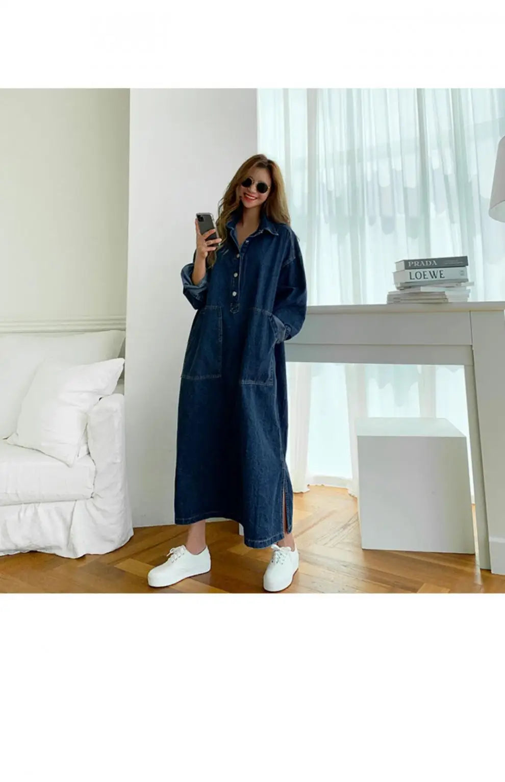Long Dress Women Denim Dresses Turn Down Collar A Line Vestidos Maxi Mom Jeans Streetwear Casual Loose Y2k Summer 2025 Party