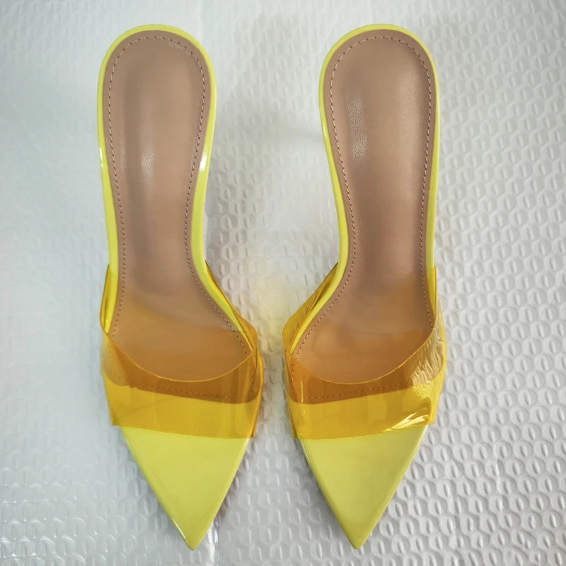 New Summer Women's High-heeled Sandals Transparent High-heeled Slippers Stiletto Pointed Toe Slip-on High-heeled Sandals