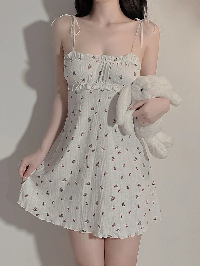 Loose Nightgown Summer Small Floral Suspender Pajamas