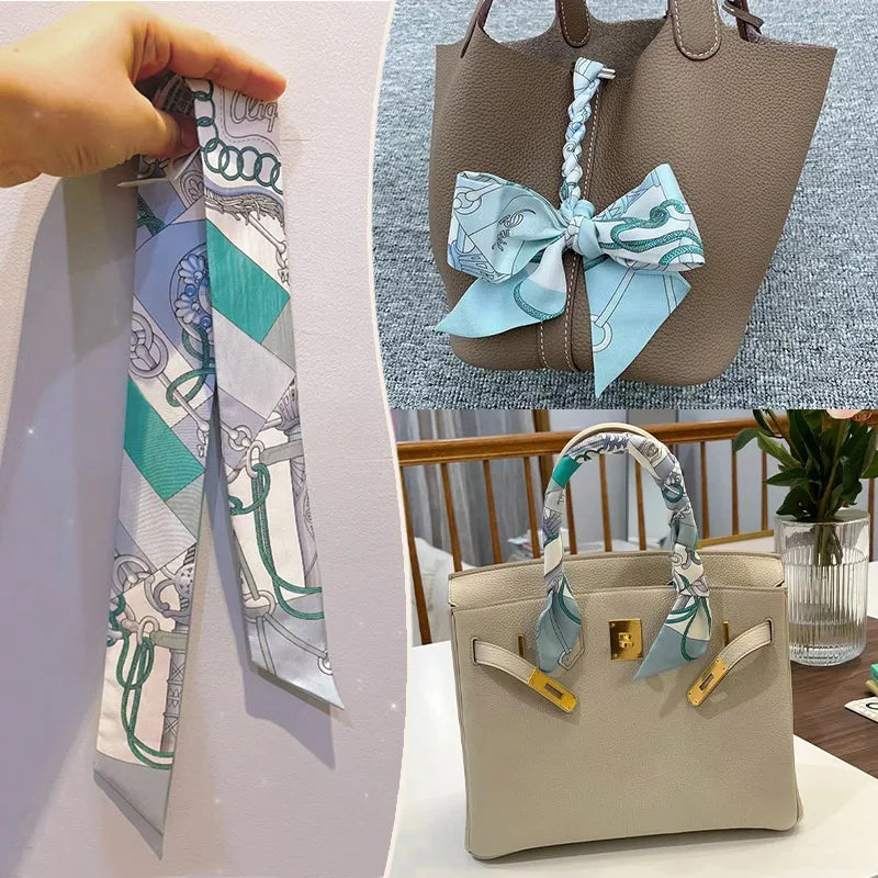 New 2025 simulated silk wrapped bag strap bag handle silk scarf tied bag ribbon decorative small streamer