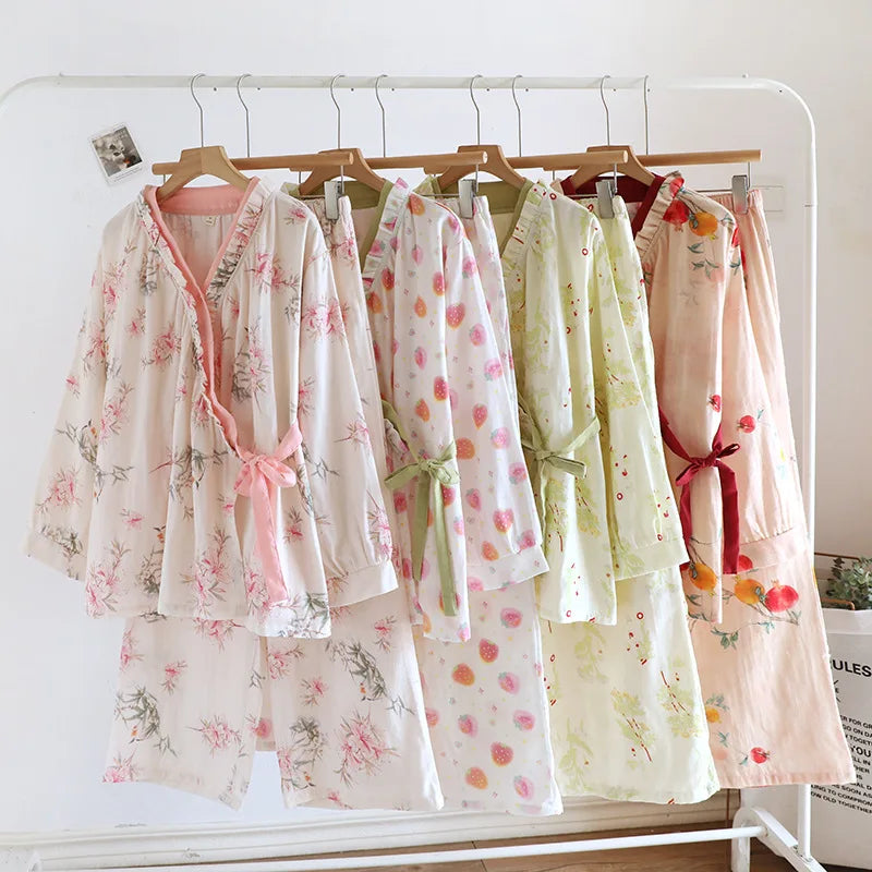 Floral Print Sleepwear Woman Nightwear Cotton Pajamas Set Long Sleeve Home Wear Pyjamas 2025 Spring New Two-piece Set Loungewear