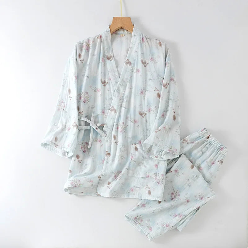 Two-Piece Set Women Home Clothes Cotton Trouser Suits Women Spring Autumn New Sleepwear Floral Pajama Female Homewear