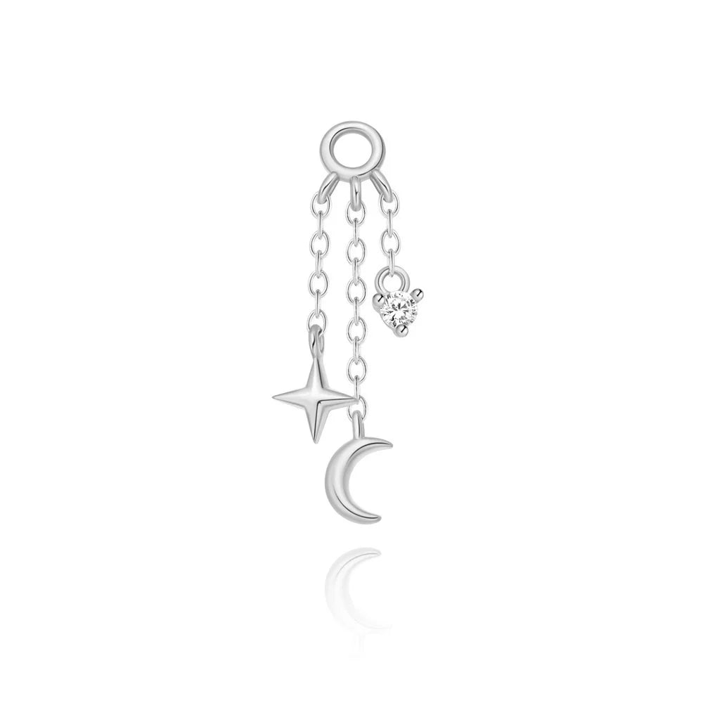 CANNER 1PC 925 Sterling Silver Eight-pointed Star CZ Piercing Earring For Women Ins Tassel Chain Stud Earring Party Fine Jewelry