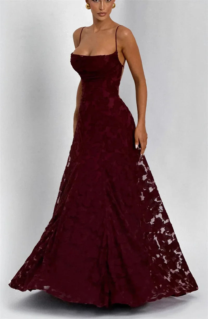 Spaghetti Strap Backless Sexy Maxi Dress Women Gown Fashion Off-shoulder Sleeveless Lace-up Evening Club Party Dress