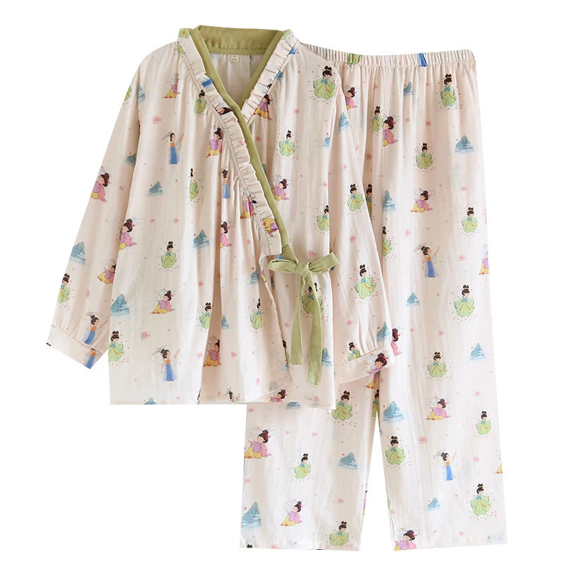 Floral Print Sleepwear Woman Nightwear Cotton Pajamas Set Long Sleeve Home Wear Pyjamas 2025 Spring New Two-piece Set Loungewear