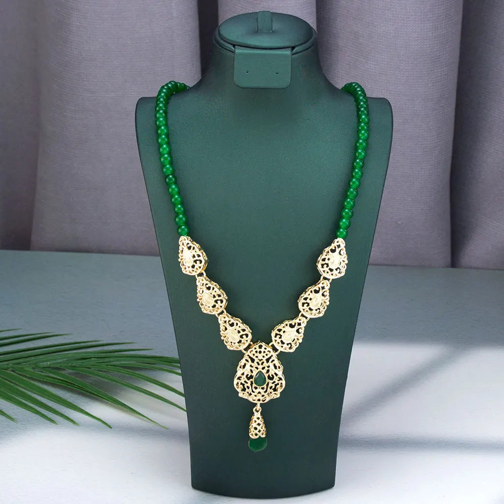 Sunspicems Fashion Arabic Morocco Women Choker Necklace Hand Beads Chain Hollow Flower Ethnic Wedding Banquet Jewelry