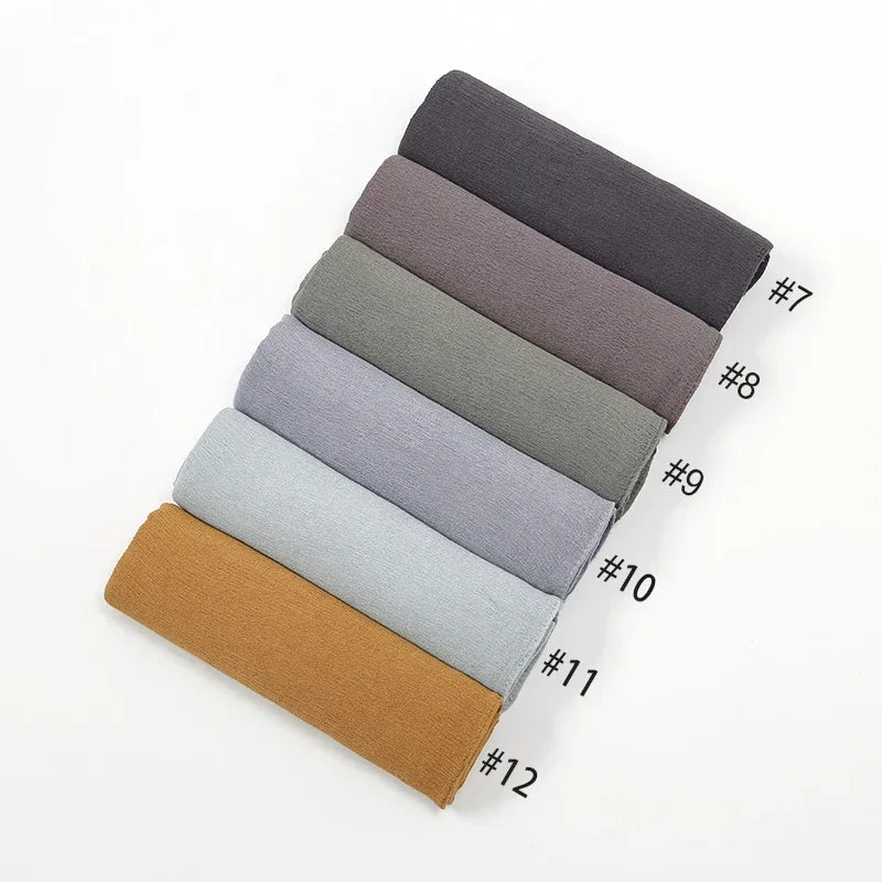 New Crinkle Rayon Hijab Muslim Scarf Women Solid Shawl Big Size Headscarf Islamic Turban Plain Foulard Headband Wrap