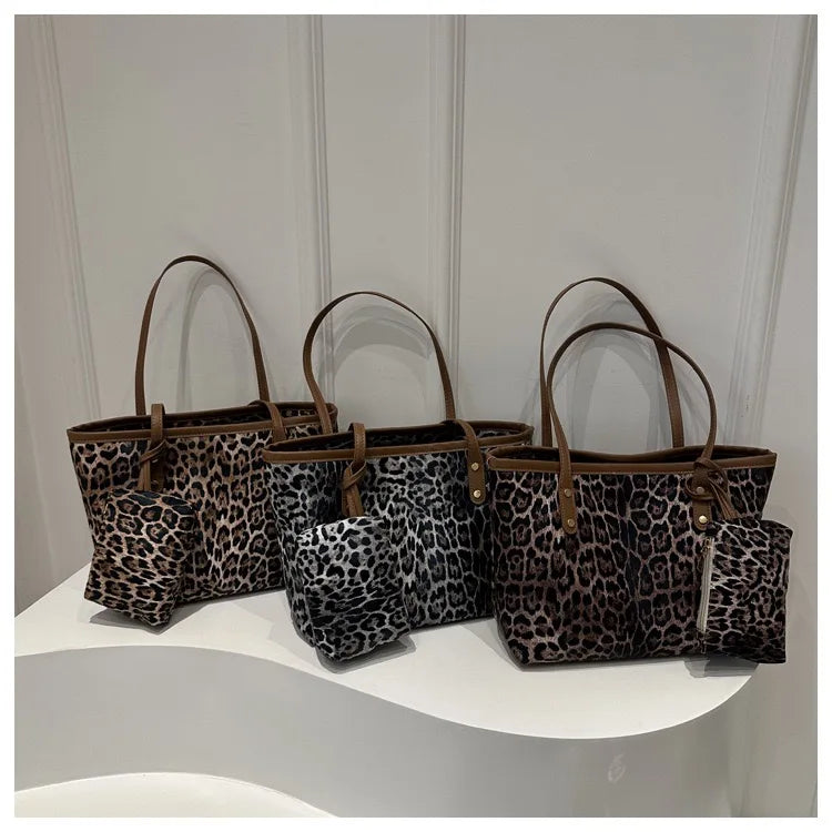 Women's Leopard Print Tote bag Pu Leather Underarm Bags Simple Casual Travel Shopping Bag Large Capacity Mother and Child Packag