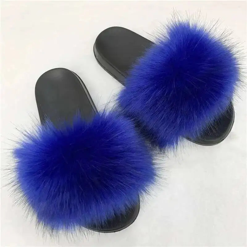 Ladies Fluffy Slippers Summer Women Faux Fur Soft Slides Stylish Open Toe Sandals Outdoor Indoor Furry Comfortable Beach Shoes