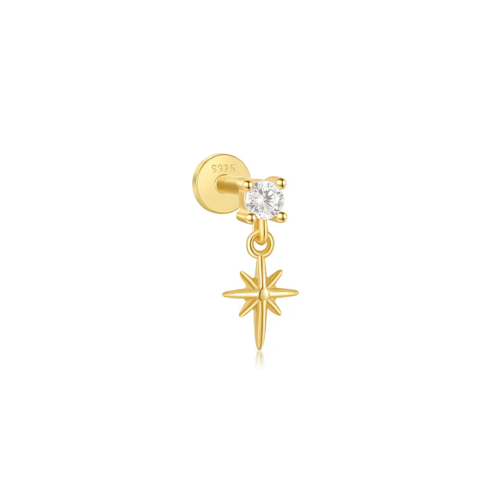 CANNER 1PC 925 Sterling Silver Eight-pointed Star CZ Piercing Earring For Women Ins Tassel Chain Stud Earring Party Fine Jewelry