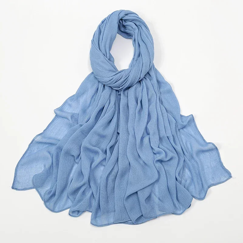 New Crinkle Rayon Hijab Muslim Scarf Women Solid Shawl Big Size Headscarf Islamic Turban Plain Foulard Headband Wrap