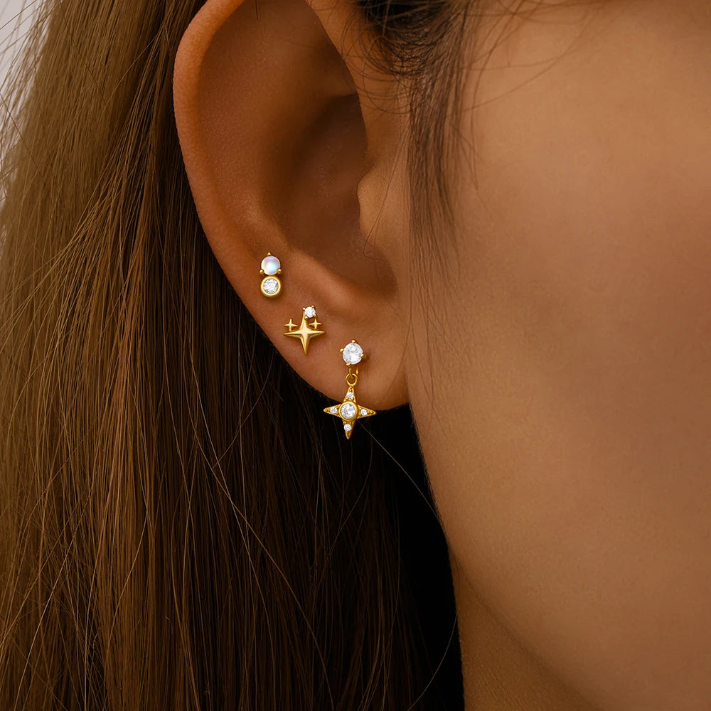 AIDE Heart Round Ball Flat Helix Piercing Earring 925 Sterling Silver Ear Studs Geometric Zircon Exquisite Trinket Studs Aretes