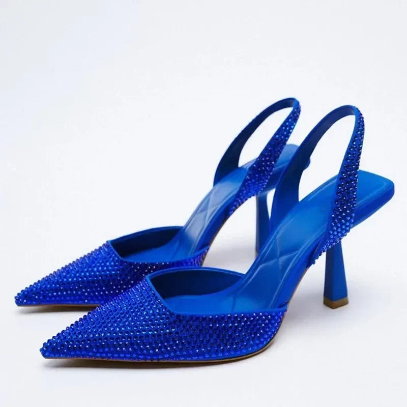 2025 Summer New Brand Women Sandals Fashion Crystal Buckle Slingback High Heels Party Elegant Gold Woman Shoes Sexy Pumps