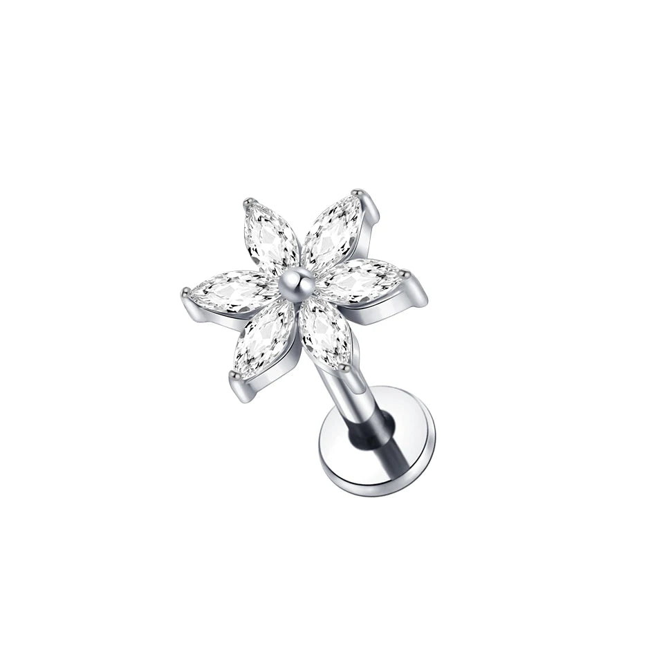 1Pc Titanium Ear Cartilage Stud Earrings for Women Internal Thread Zircon Flower Ear Lobe Tragus Helix Lip Rings Jewelry 16G