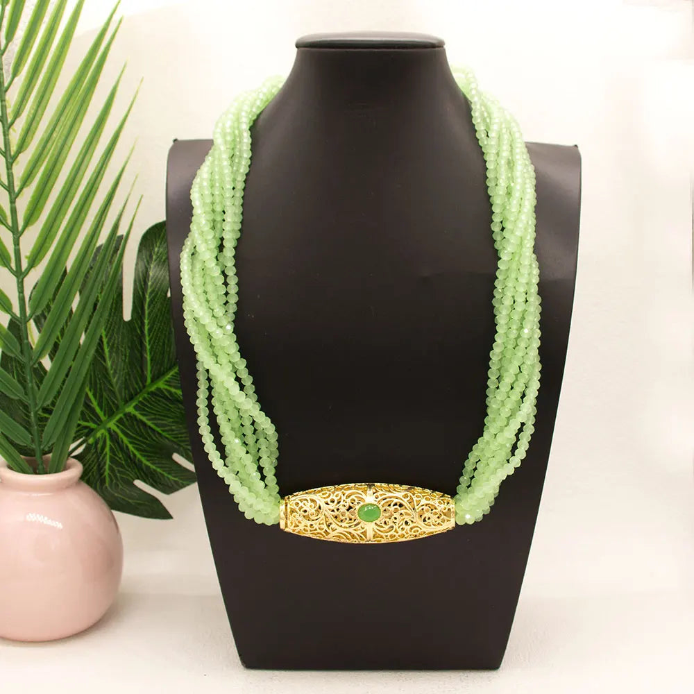 Sunspicems Chic Crystal Women Choker Necklace Arabic Style Morocco Bridal Wedding Jewelry Beads Chain Gold Color Pendant