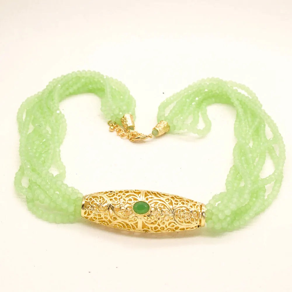 Sunspicems Chic Crystal Women Choker Necklace Arabic Style Morocco Bridal Wedding Jewelry Beads Chain Gold Color Pendant