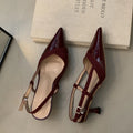 SUOJIALUN 2024 Spring New Women Sandal Fashion Pointed Toe Shallow Slip On Dress Mules Shoes Thin Low Heel Slingback Sandal