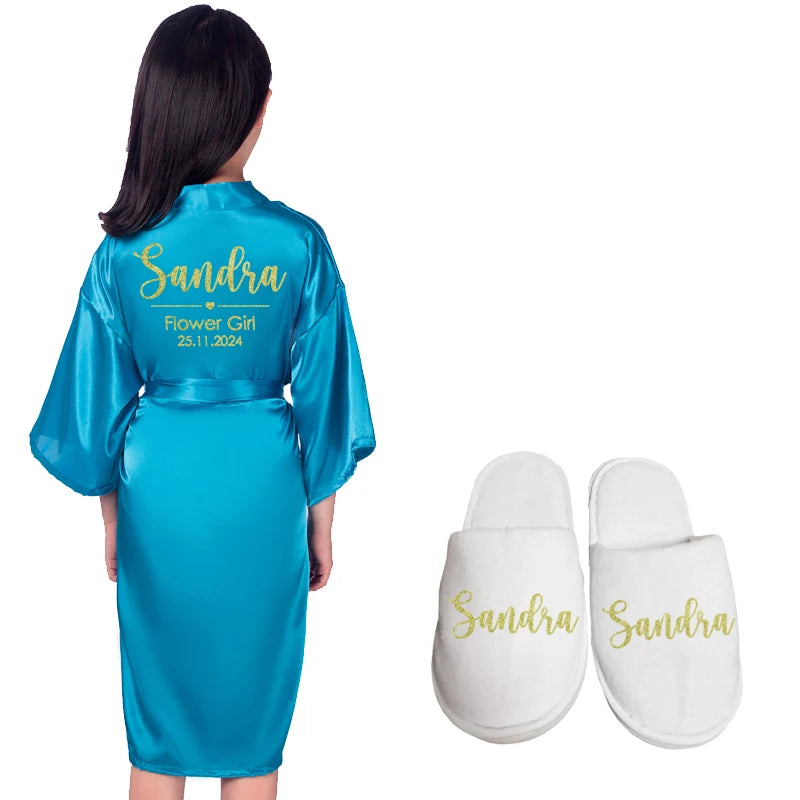 Customized Name Date Flower Girl Robes Set Wedding Bathrobes Pajamas Kids Nightdress Birthday Party Kid Robe