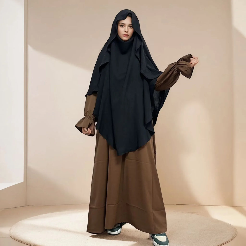 2025 Summer Muslim Women's Hijabs Traditional Soft Plain Scarf Khimar One Layer Stretch Soft Split Traditional Zip Chador