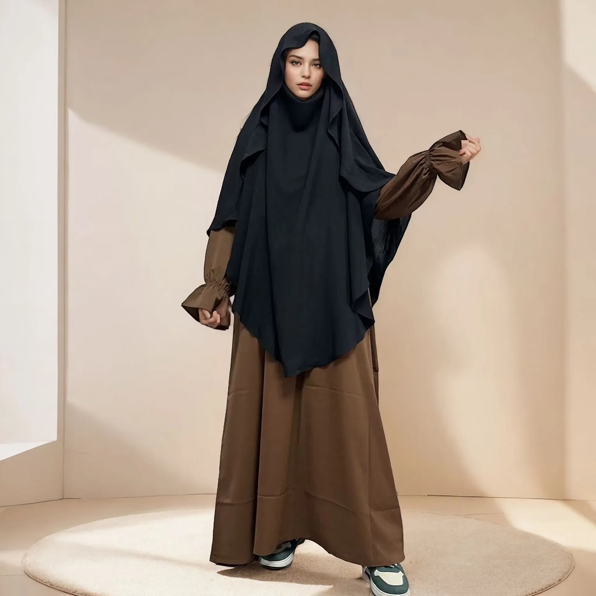 2025 Summer Muslim Women's Hijabs Traditional Soft Plain Scarf Khimar One Layer Stretch Soft Split Traditional Zip Chador