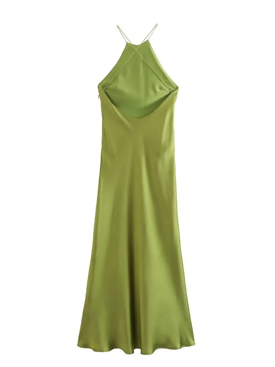 New Spring Summer Women's Maxi Dress Satin Feeling Sleeveless Dress European American Style Banquet Sexy Dress Evening Dresses