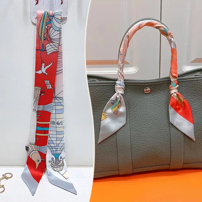 New 2025 simulated silk wrapped bag strap bag handle silk scarf tied bag ribbon decorative small streamer