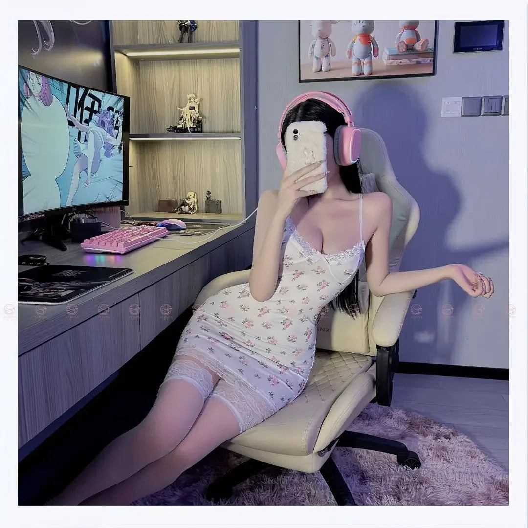 Sexy Floral Nightgowns Women Lace Patchwork Korean Romantic Sleepwear Spaghetti Strap Y2k Bodycon Comfortable Trendy Daily Ins