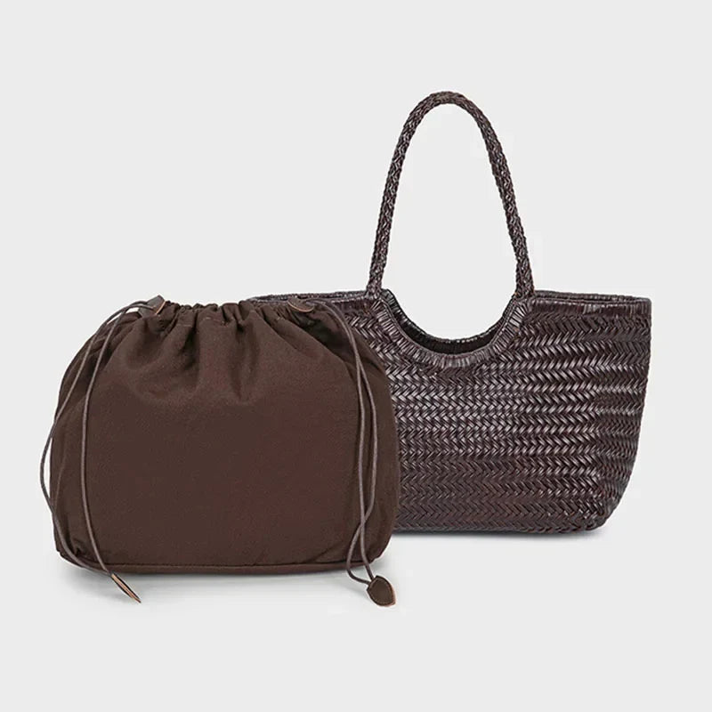 French Hand-woven Women's Tote Bag Large Vegetable Basket Bag With Casual Shopping Woven Inside Bag Shoulder Underarm Tote Bag