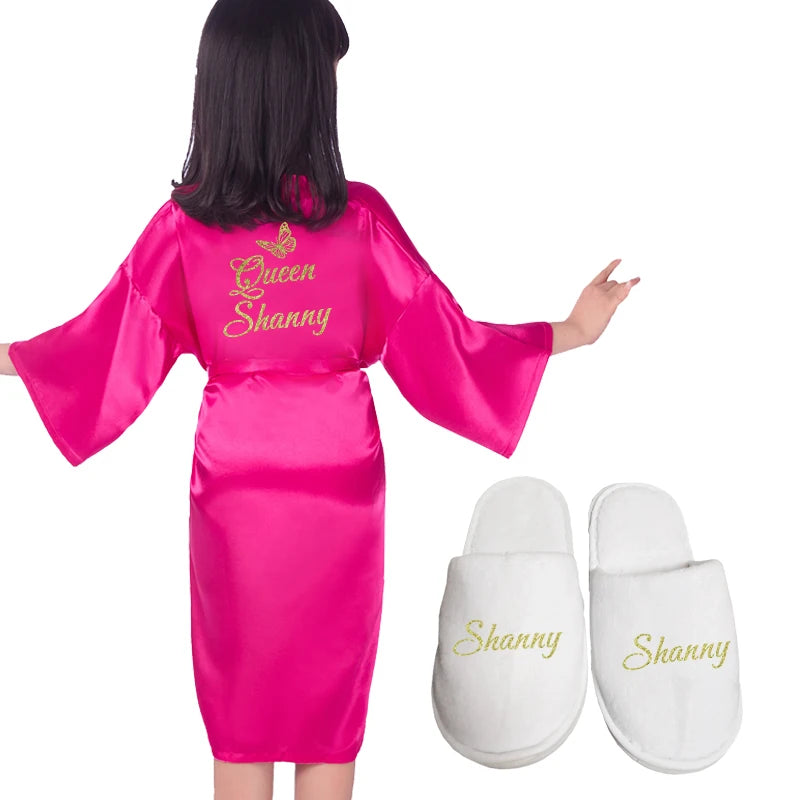 Customized Name Date Flower Girl Robes Set Wedding Bathrobes Pajamas Kids Nightdress Birthday Party Kid Robe