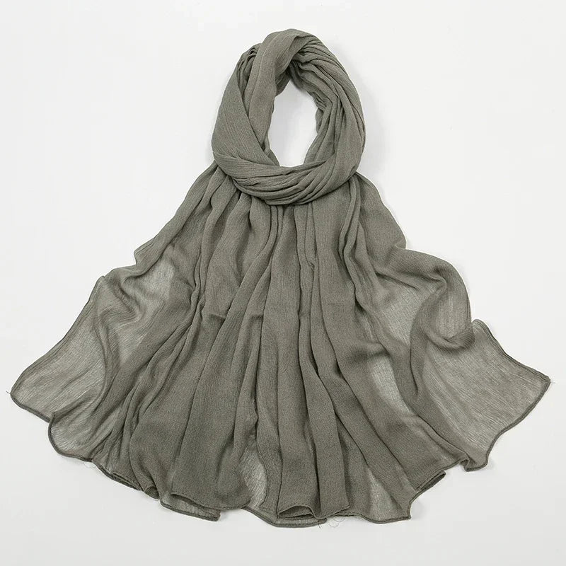 New Crinkle Rayon Hijab Muslim Scarf Women Solid Shawl Big Size Headscarf Islamic Turban Plain Foulard Headband Wrap