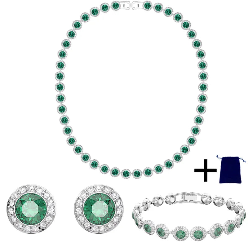 2025 New Light Luxury Round Necklace Pendant Earnail Bracelet, High Jewelry Set, Daily Wear, Party Essential - Anniversary Gift