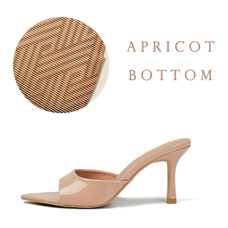 Size 34-42 Women Heeled Mules Sandals Soft Leather High Heels Summer Shoes For Women Slippers Vintage Open Toe Slides