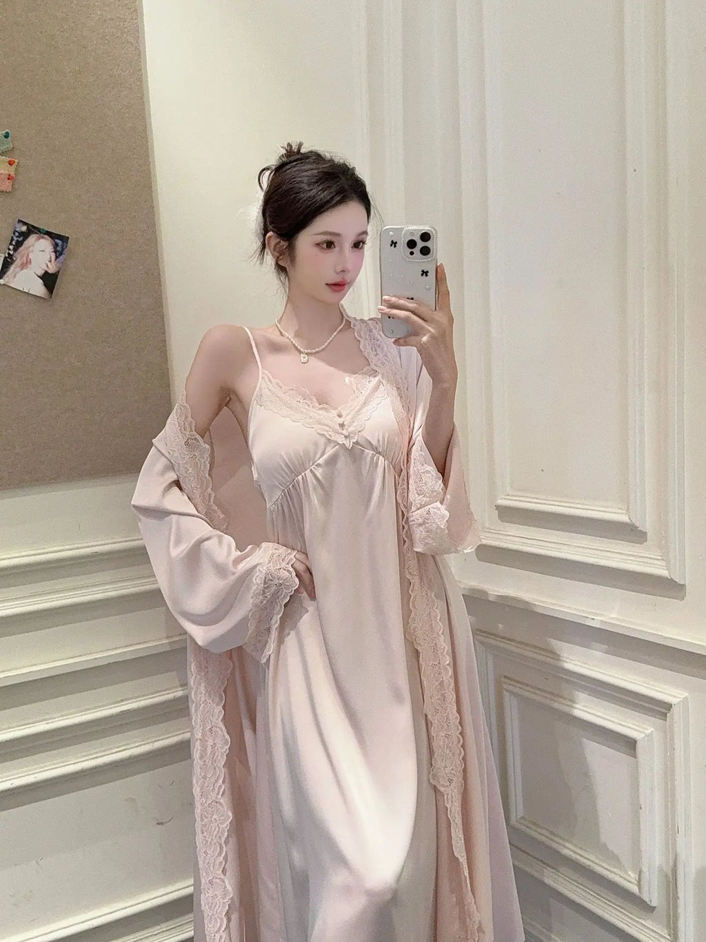 2025New Long Sweet Blue Robe Set Women Elegant Bathrobe Rayon Kimono Sexy Lace Floral Home Dressing Gown Princess Loungewear