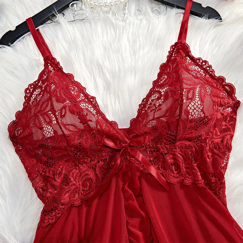 Transparent Ultra-short Dress Sexy Lingerie Lightweight Deep V Sling Nighty Loungewear Women's Pajamas Lace Nightdress Female