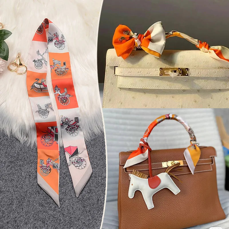 New 2025 simulated silk wrapped bag strap bag handle silk scarf tied bag ribbon decorative small streamer