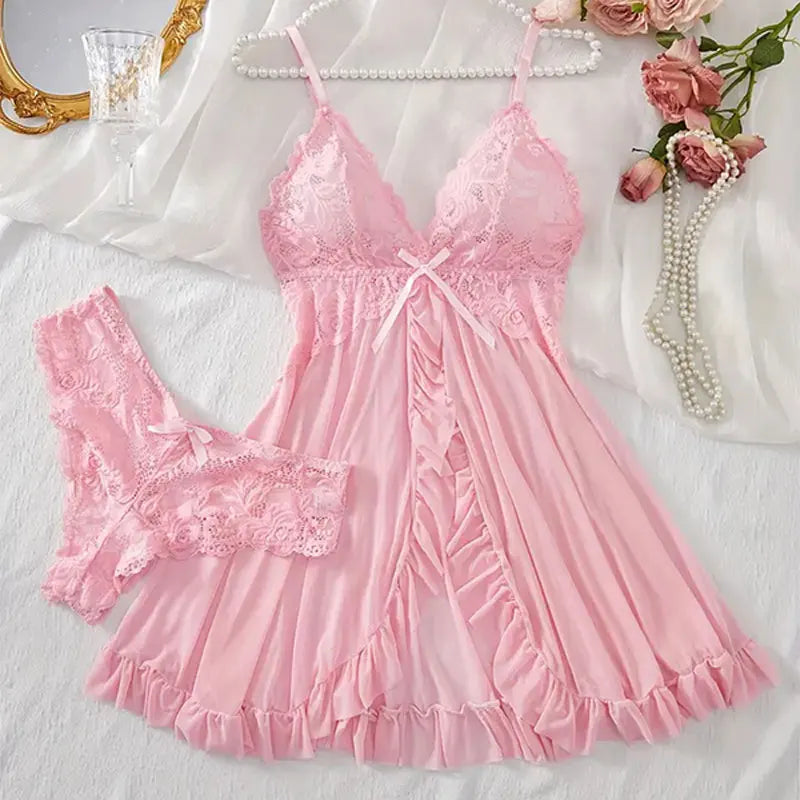 Transparent Ultra-short Dress Sexy Lingerie Lightweight Deep V Sling Nighty Loungewear Women's Pajamas Lace Nightdress Female