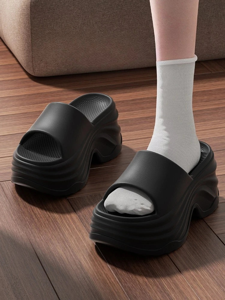 YNPO Solid Color EVA Platform Slippers Women Thick Sole Non Slip Beach Slides Sandals Lady Summer Soft Sole Wedge Heel Slipper