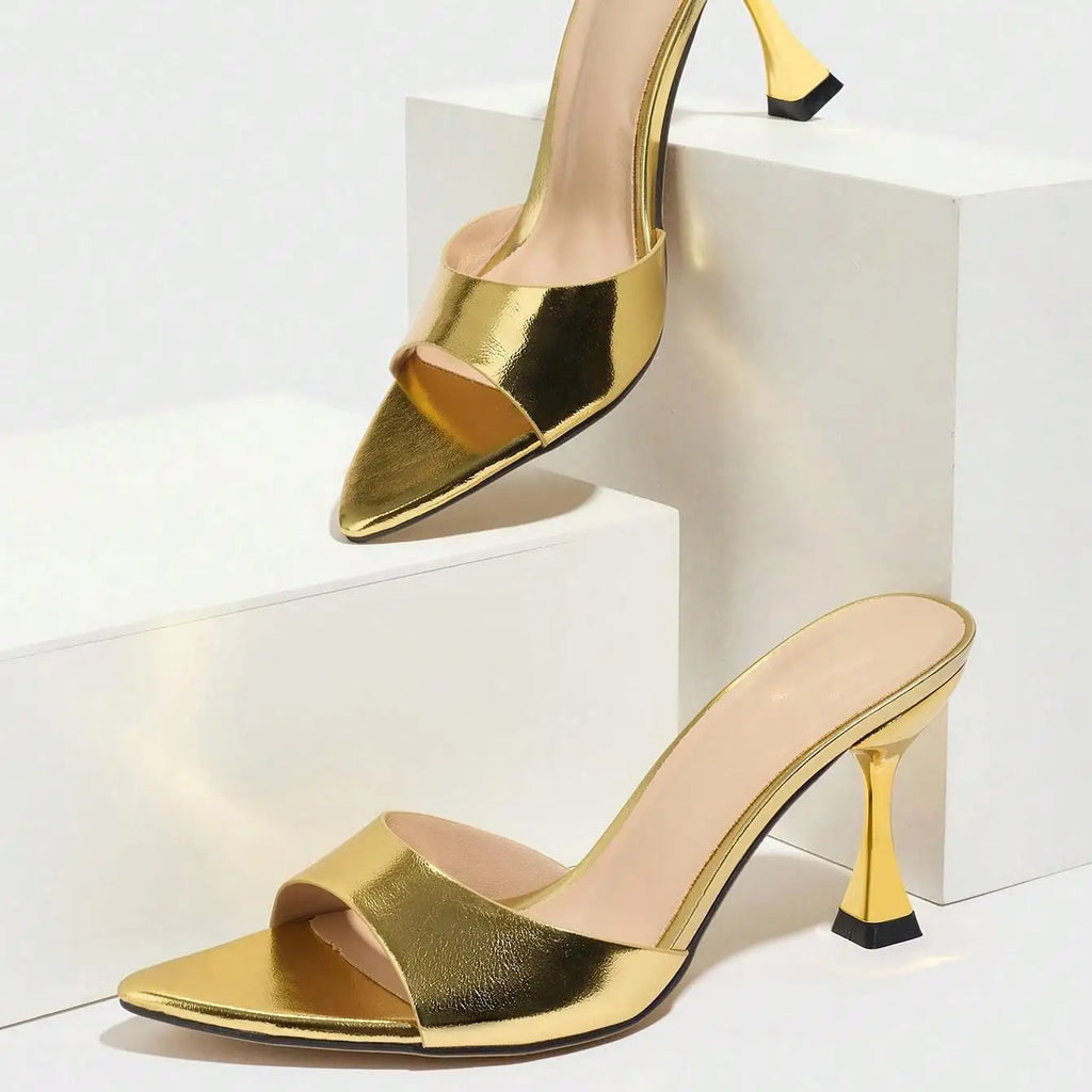 New Ladies Pointed Toe Mirror Surface Sandals High Heels Coffee Brown Strap Thin High Heel slippers Women 2026