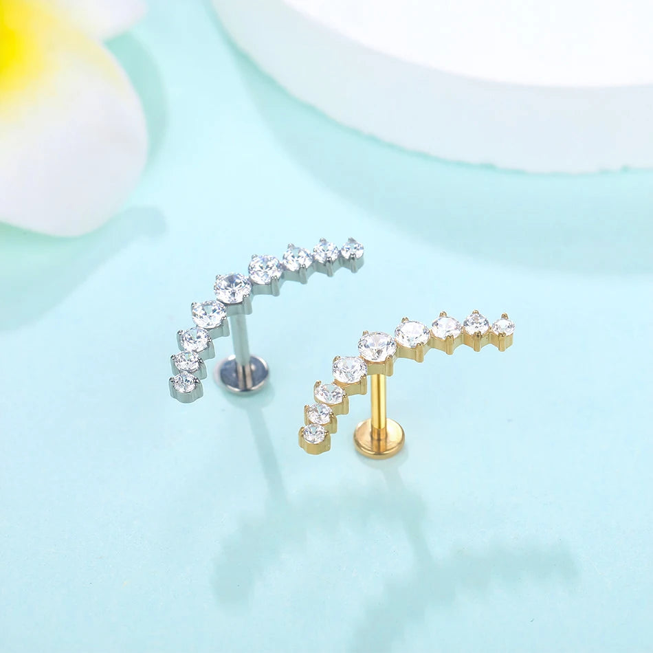 1Pc Titanium Ear Cartilage Stud Earrings for Women Internal Thread Zircon Flower Ear Lobe Tragus Helix Lip Rings Jewelry 16G