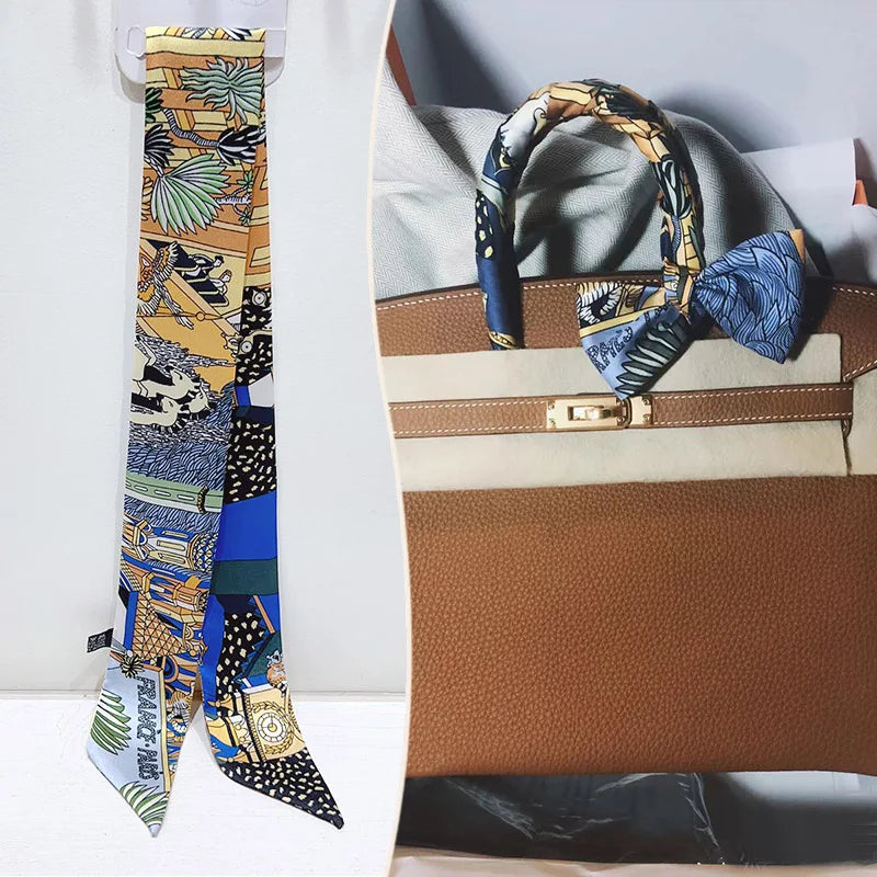 New 2025 simulated silk wrapped bag strap bag handle silk scarf tied bag ribbon decorative small streamer