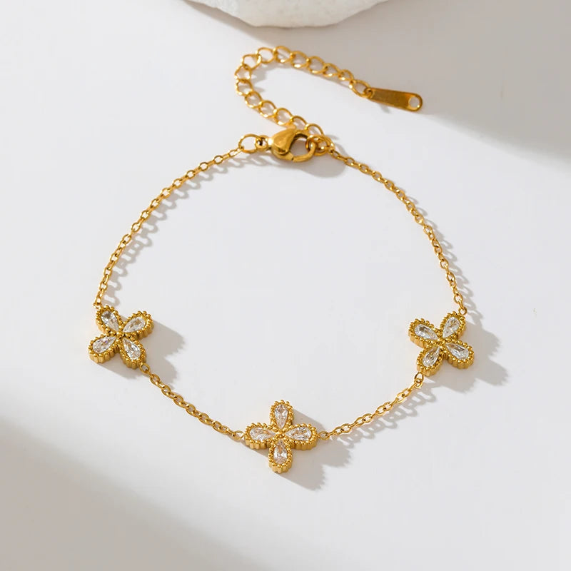 GANEMLY 316L Stainless Steel Round Sparkling Zirconia Bracelet For Women Fashion Fine Wrist Chain Waterproof Jewelry Lady Gift