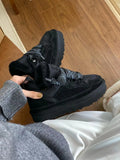 Womens Snow Boots Winter New Retro Round Toe Low-top Lace Up Warm Plush Flat Shoes Fashion Versatile Non Slip Casual Sport Shoes