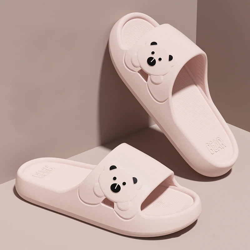 Summer Cartoon Bear Indoor Slippers for Women Lightweight Soft EVA Slides Woman Comfort Home Bathroom Non Slip Slippers