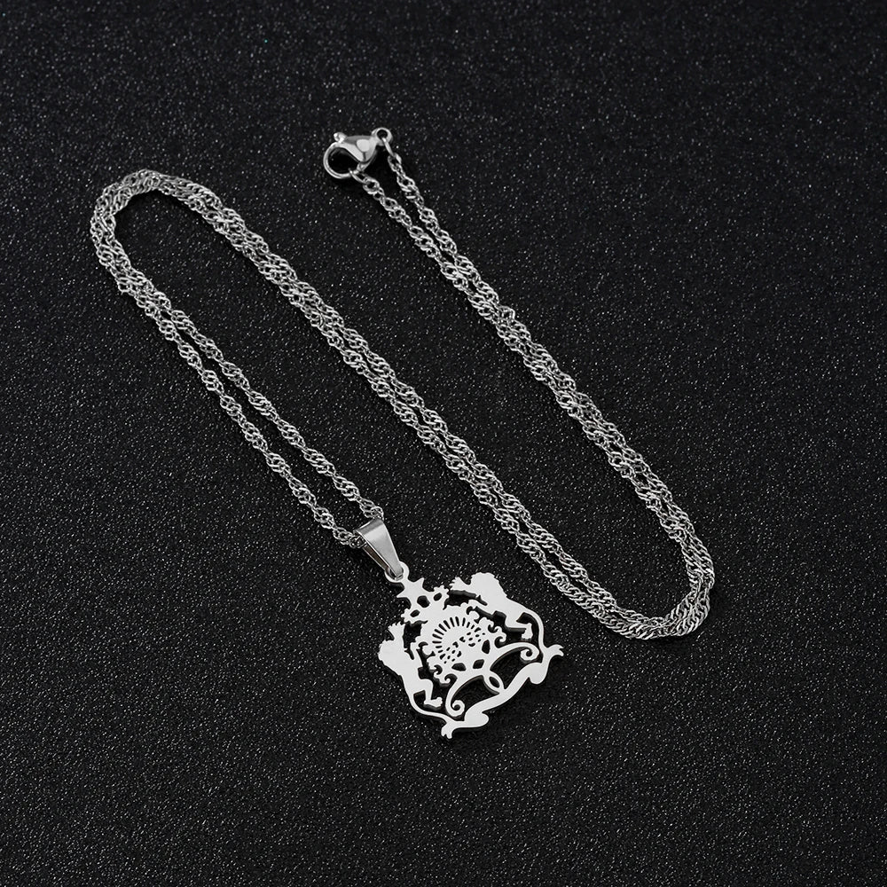 2025 Trendy US EU Hot Sale Stainless Steel Morocco Pendant Necklace Unisex Couple Ethnic Style Patriotic Jewelry Gift