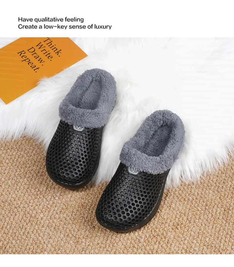 Winter Couple Fuzzy Slippers Women Men, Warm Fur Lined Mule House Shoes for Indoor Outdoor Cozy Comfortable Non-Slip Soft Slippe