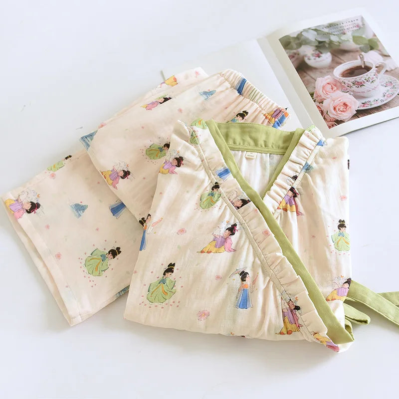 Floral Print Sleepwear Woman Nightwear Cotton Pajamas Set Long Sleeve Home Wear Pyjamas 2025 Spring New Two-piece Set Loungewear