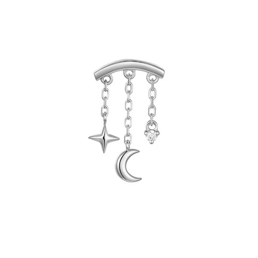 CANNER 1PC 925 Sterling Silver Eight-pointed Star CZ Piercing Earring For Women Ins Tassel Chain Stud Earring Party Fine Jewelry