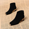 2025 New Women's Retro Square Toe Suede Ankle Boots - Metal Toe Back Zipper Chunky Heel  Boots Design Autumn Winter