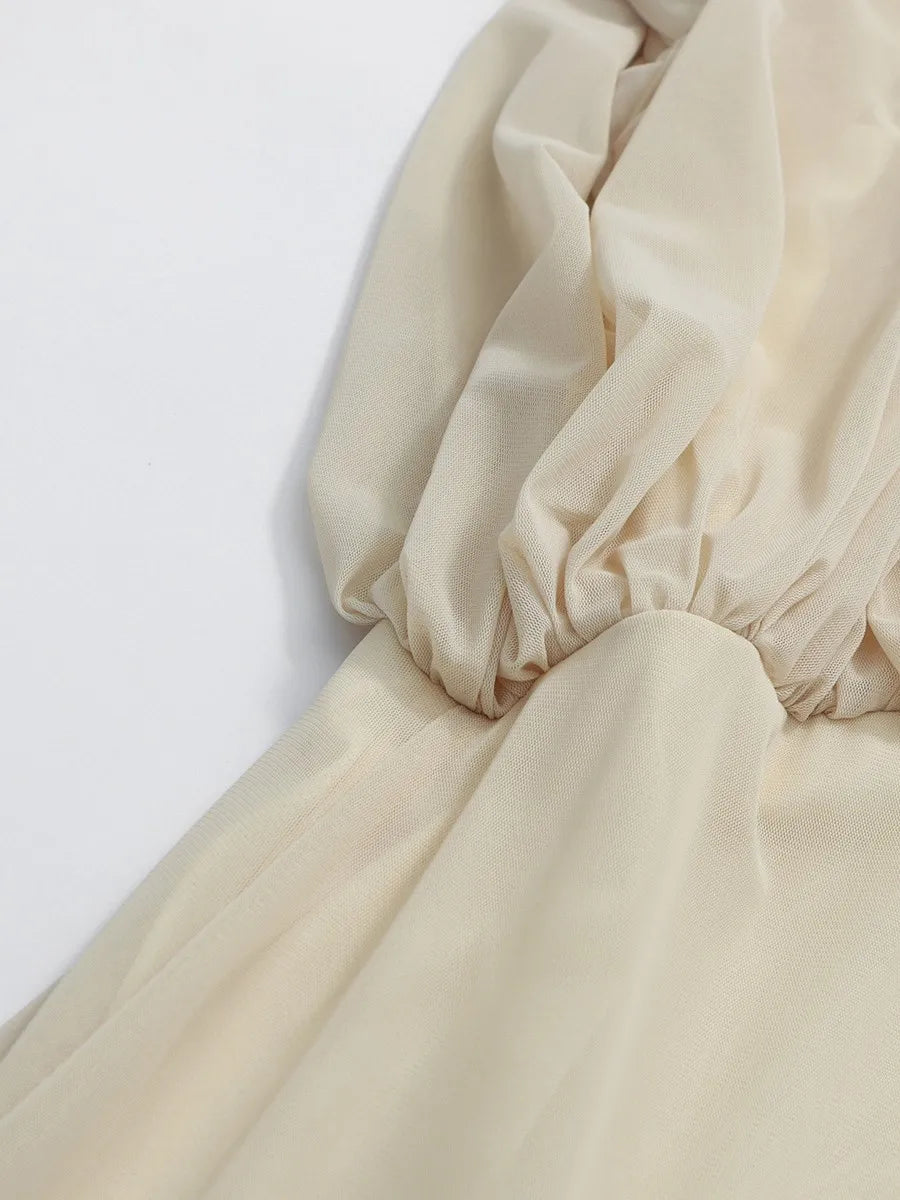 TWOTWINSTYLE Solid Spliced Folds Minimalist Dresses for Women Round Neck Long Sleeves High Waist Elegant Dress Female Autumn New